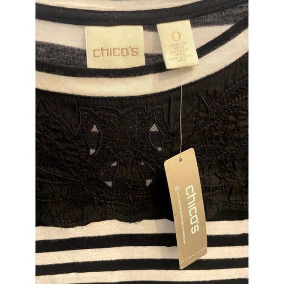 NWT Chico's T-shirt top Epic Stripe black/white solid cotton, Size 0, round neck - Picture 12 of 13